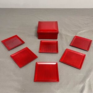 VTG Set Of 6 Taste Setter By Sigma Laquerware Red Coasters W/ Storage Box